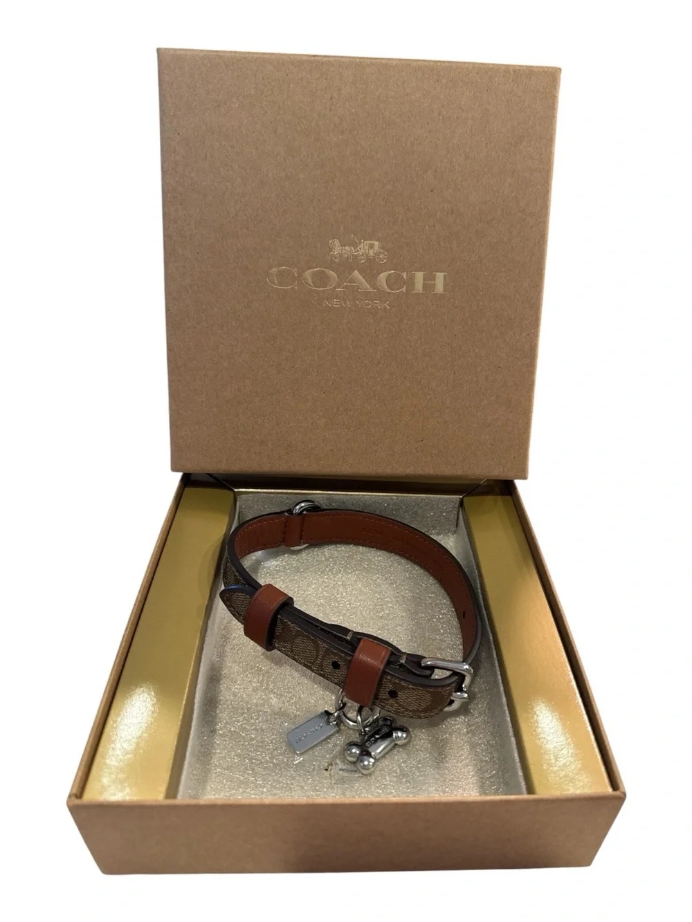 Coach Boxed Pet Collar in Signature Brown Canvas- Small
